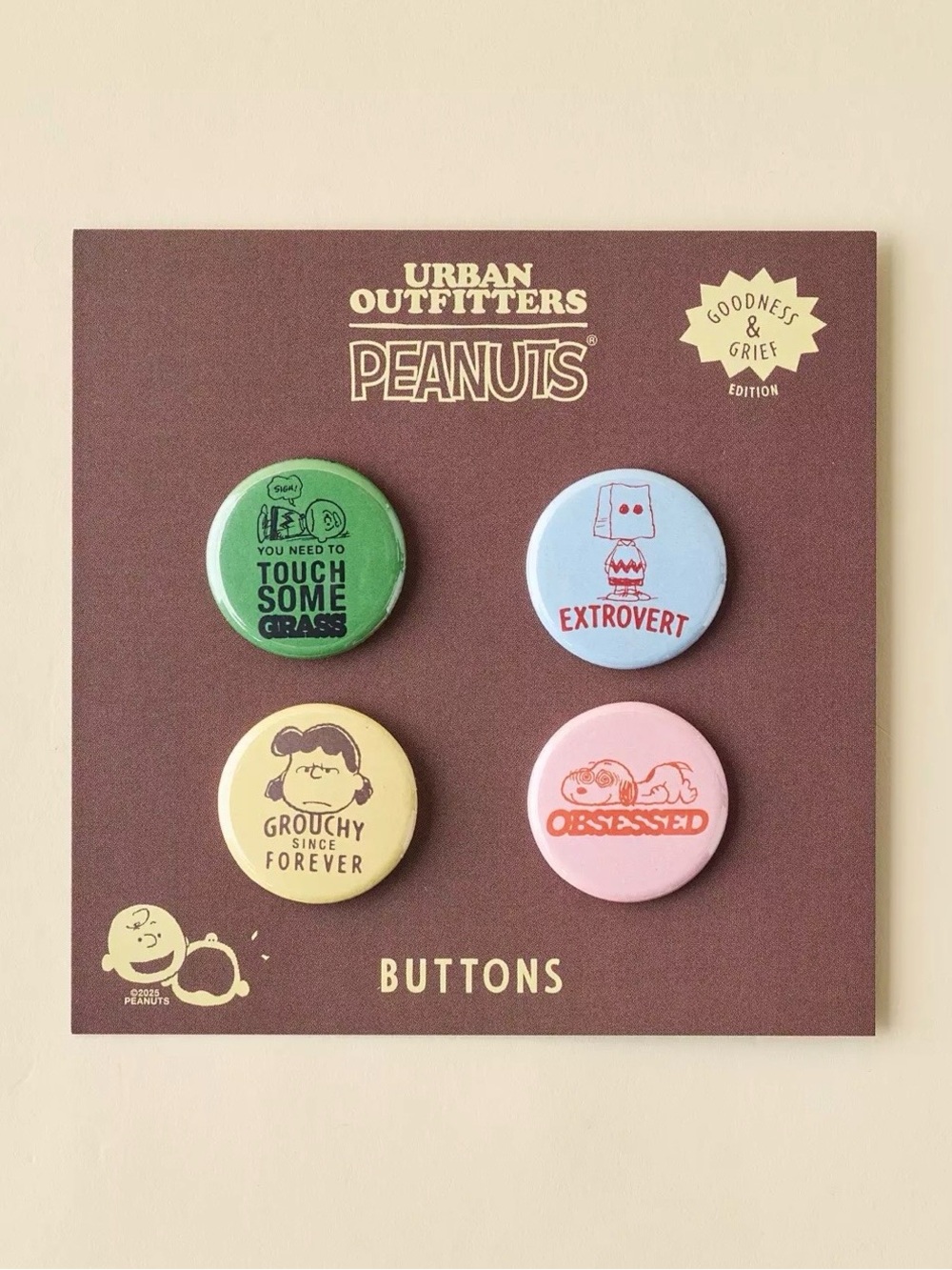 Three Potato Four X Peanuts Snoopy Urban Outfitters Exclusive Button Pin Set